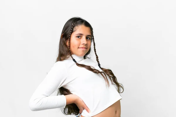 Junges Mädchen Mit Isoliertem Weißem Hintergrund Leidet Unter Rückenschmerzen Weil — Stockfoto