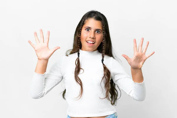 Νεαρό Κορίτσι Πάνω Από Απομονωμένο Λευκό Φόντο Καταμέτρηση Δέκα Δάχτυλα — Φωτογραφία Αρχείου