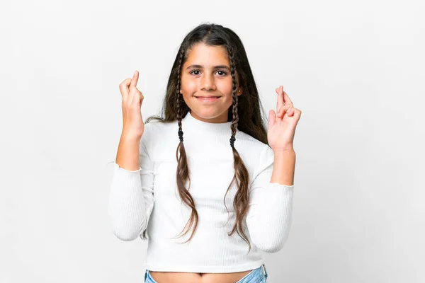 Junges Mädchen Über Isoliertem Weißem Hintergrund Mit Daumendrücken — Stockfoto