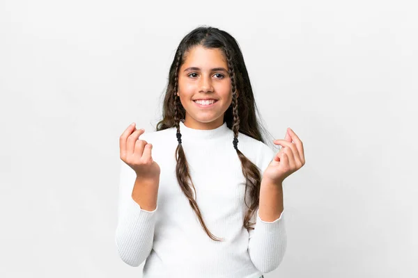 Junges Mädchen Über Isoliertem Weißen Hintergrund Macht Geld Geste — Stockfoto