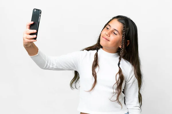 Jeune Fille Sur Fond Blanc Isolé Faisant Selfie — Photo