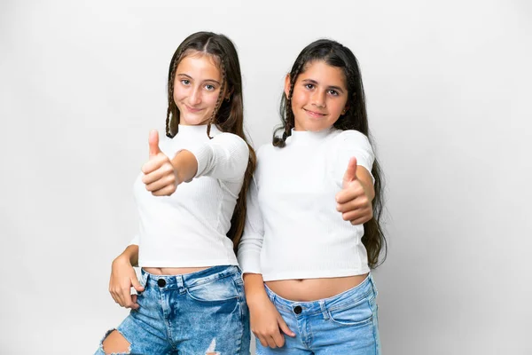 Amigos Chicas Sobre Fondo Blanco Aislado Dando Gesto Pulgares Hacia —  Fotos de Stock
