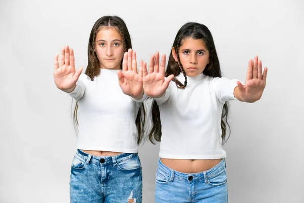Amigos Chicas Sobre Aislado Fondo Blanco Haciendo Stop Gesture Para —  Fotos de Stock