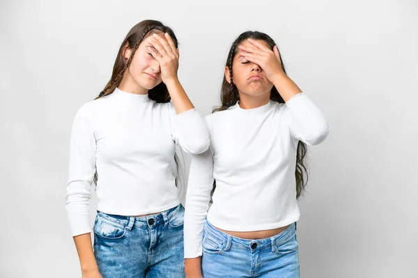 Friends Girls Isolated White Background Surprise Shocked Facial Expression — Stock fotografie