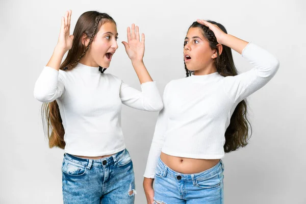 Friends Girls Isolated White Background Surprise Shocked Facial Expression — Stockfoto