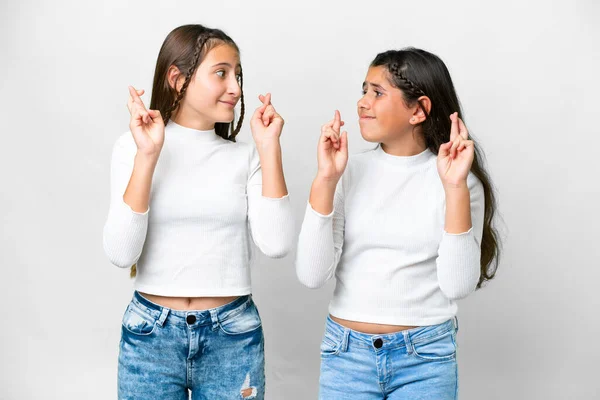 Amigos Chicas Sobre Fondo Blanco Aislado Con Los Dedos Cruzando —  Fotos de Stock
