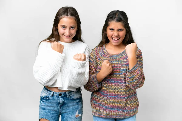Friends Girls Isolated White Background Celebrating Victory — Stockfoto