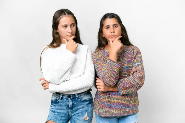 Friends Girls Isolated White Background Having Doubts Confuse Face Expression — Stock Photo, Image