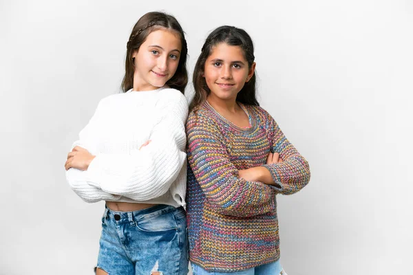 Amigos Meninas Sobre Isolado Fundo Branco Mantendo Braços Cruzados — Fotografia de Stock
