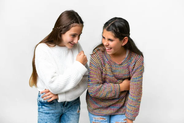 Amigos Meninas Sobre Isolado Fundo Branco Sorrindo Muito — Fotografia de Stock