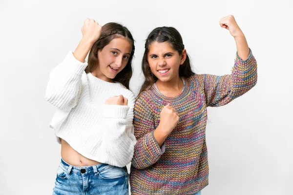 Amigos Meninas Sobre Isolado Fundo Branco Celebrando Uma Vitória — Fotografia de Stock