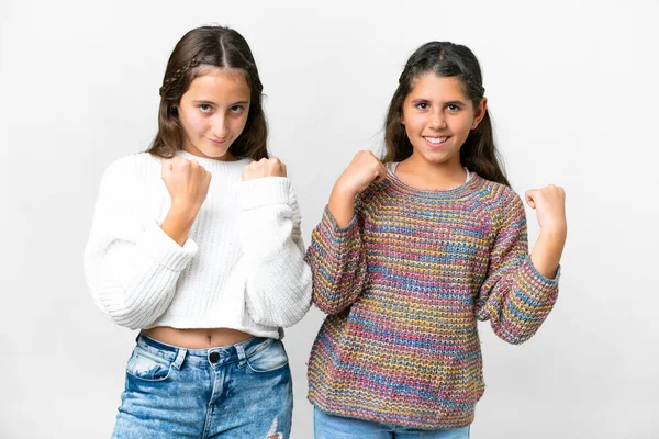 Amigos Chicas Sobre Fondo Blanco Aislado Celebrando Una Victoria Posición —  Fotos de Stock