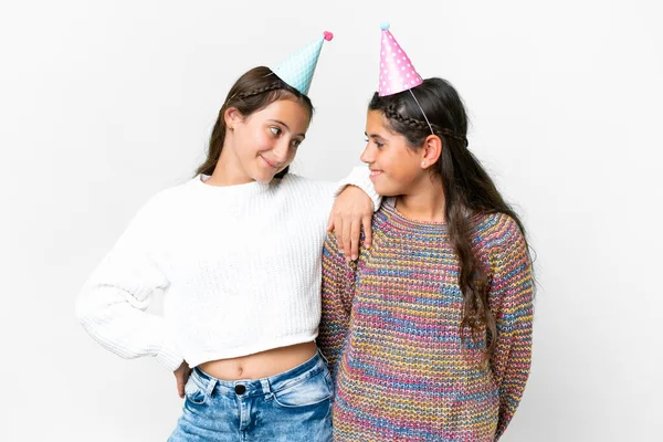Friends Girls Party Birthday Isolated White Background — Fotografia de Stock