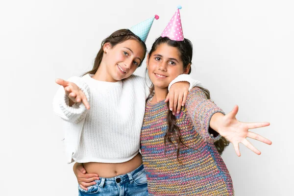 Friends Girls Party Birthday Isolated White Background — Zdjęcie stockowe
