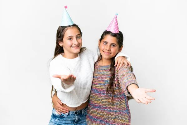 Friends Girls Party Birthday Isolated White Background — Fotografia de Stock