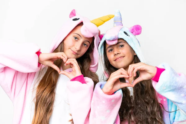 Friends Girls Unicorn Pajamas Isolated White Background — Foto Stock