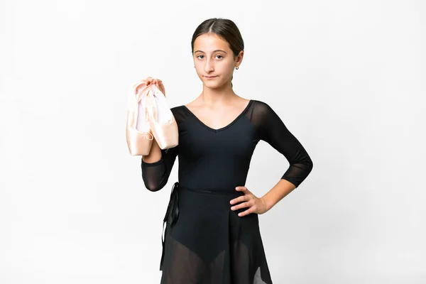 Giovane Donna Che Pratica Balletto Sfondo Bianco Isolato Posa Con — Foto Stock