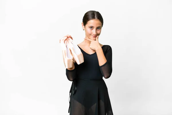 Mujer Joven Practicando Ballet Sobre Fondo Blanco Aislado Pensando —  Fotos de Stock