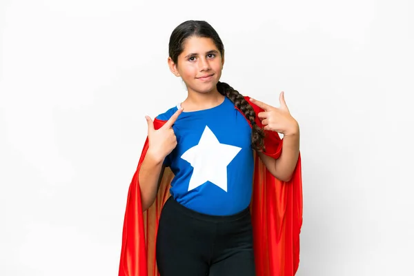 Super Hero Dziewczyna Odizolowanym Białym Tle Dając Kciuki Górę Gest — Zdjęcie stockowe