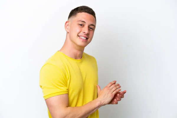 stock image Young brazilian man isolated on white background applauding