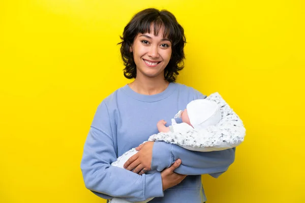 Jovem Mulher Argentina Com Seu Bebê Bonito Sorrindo Muito — Fotografia de Stock