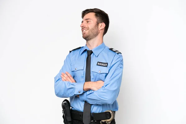 Young Police Caucasian Man Isolated White Background Happy Smiling —  Fotos de Stock