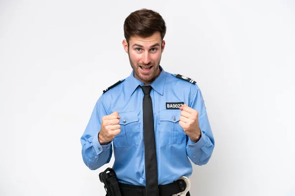 Young Police Caucasian Man Isolated White Background Celebrating Victory Winner — 스톡 사진