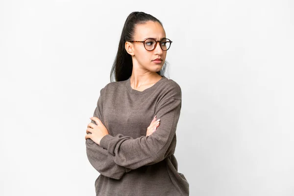 Young Arabian Woman Isolated White Background Keeping Arms Crossed — Stock Photo, Image