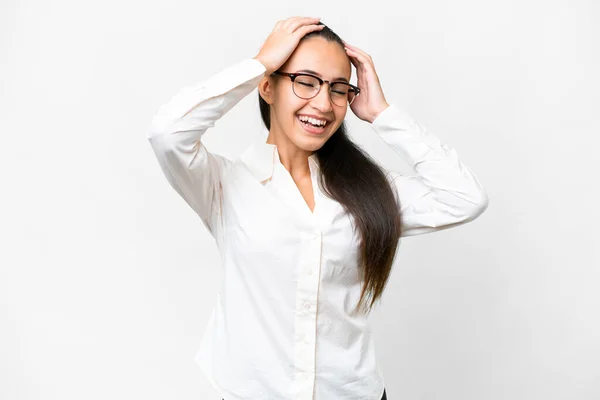 stock image Young Arabian woman over isolated white background laughing