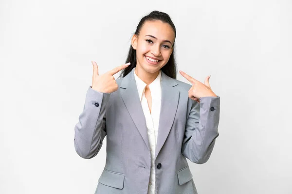 Young Arabian Woman Isolated White Background Giving Thumbs Gesture — Stock Photo, Image
