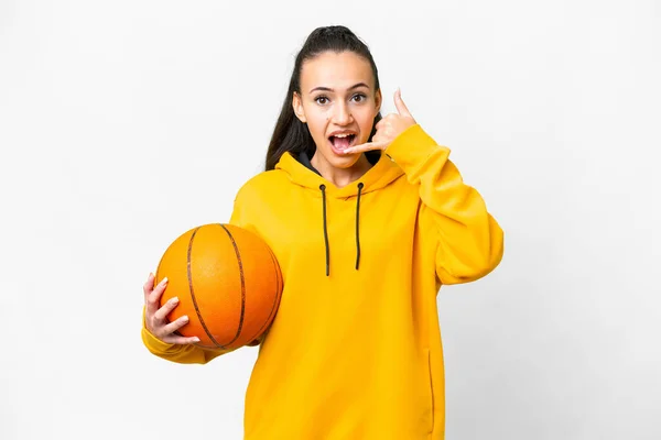 Jeune Femme Arabe Jouant Basket Sur Fond Blanc Isolé Faisant — Photo