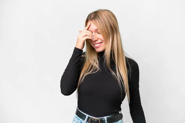 Young Pretty Blonde Woman Isolated White Background Laughing — Stock Fotó