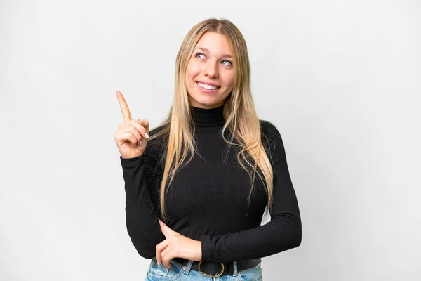 Young Pretty Blonde Woman Isolated White Background Pointing Great Idea — Foto Stock