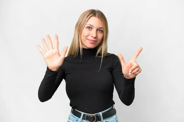 Young Pretty Blonde Woman Isolated White Background Counting Seven Fingers — Stockfoto