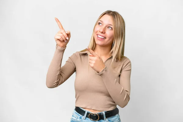 Young Pretty Blonde Woman Isolated White Background Pointing Index Finger — Stock Photo, Image