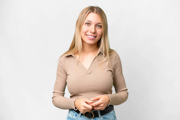Young Pretty Blonde Woman Isolated White Background Laughing — Foto de Stock