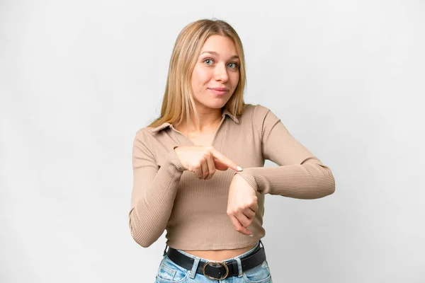 Young Pretty Blonde Woman Isolated White Background Making Gesture Being — Stock Photo, Image