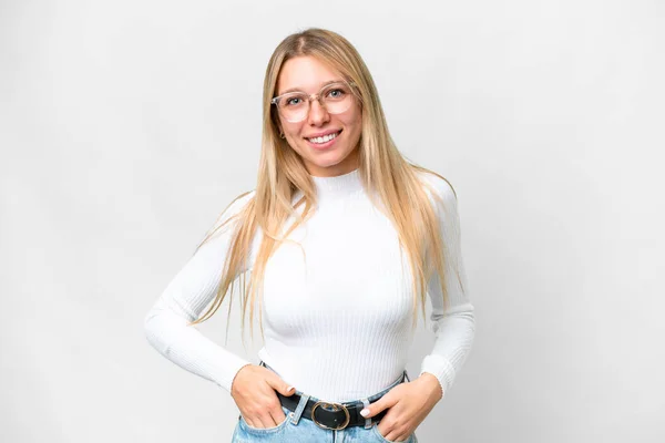 Young Pretty Blonde Woman Isolated White Background Laughing — ストック写真