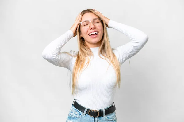 Young Pretty Blonde Woman Isolated White Background Laughing — 스톡 사진