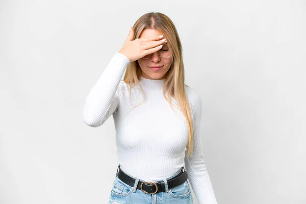 Young Pretty Blonde Woman Isolated White Background Headache — Stock Fotó