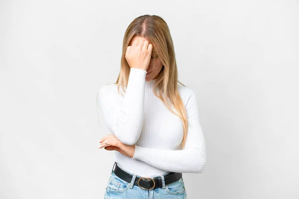 Young Pretty Blonde Woman Isolated White Background Headache — Stock Photo, Image