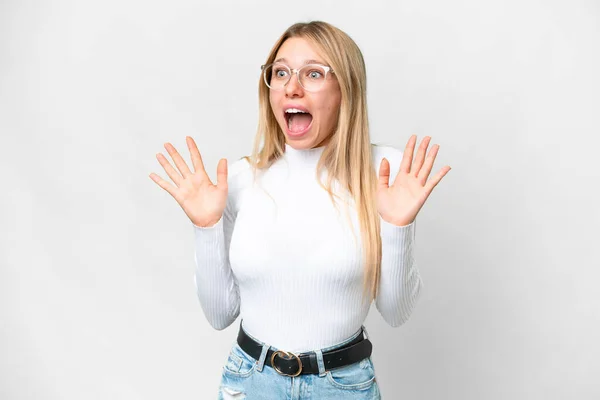 Young Pretty Blonde Woman Isolated White Background Surprise Facial Expression — Stockfoto