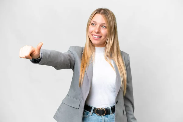 Young Pretty Blonde Woman Isolated White Background Giving Thumbs Gesture — Stockfoto