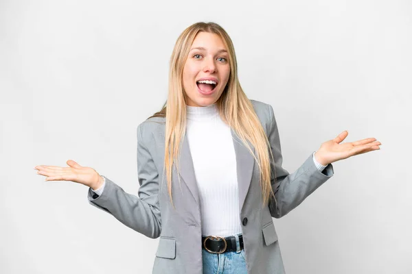 Young Pretty Blonde Woman Isolated White Background Shocked Facial Expression — Stock Photo, Image