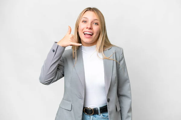 Young Pretty Blonde Woman Isolated White Background Making Phone Gesture — Stockfoto