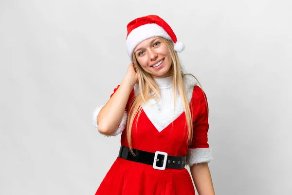 Young Blonde Woman Christmas Hat Isolated White Background Laughing — Photo