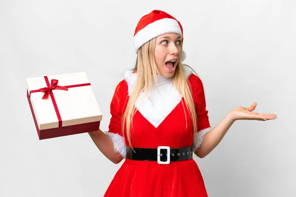 Jonge Blonde Vrouw Met Kerst Hoed Het Houden Van Een — Stockfoto