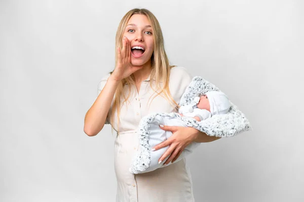 Jovem Mulher Grávida Bonita Com Seu Bebê Recém Nascido Sobre — Fotografia de Stock