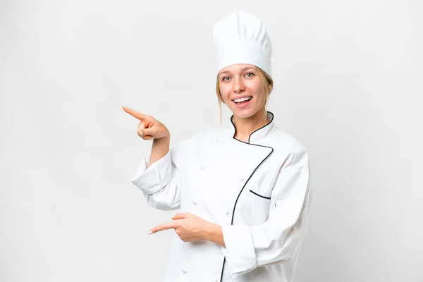 Zole Edilmiş Beyaz Arka Planda Genç Bir Aşçı Kadın Parmak — Stok fotoğraf