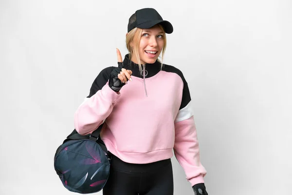 Pretty Sport Woman Sport Bag Isolated White Background Intending Realizes — Stock Photo, Image